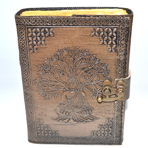 Buddha/Tree Of Life Aged Looking Paper Leather Journal w/ Latch