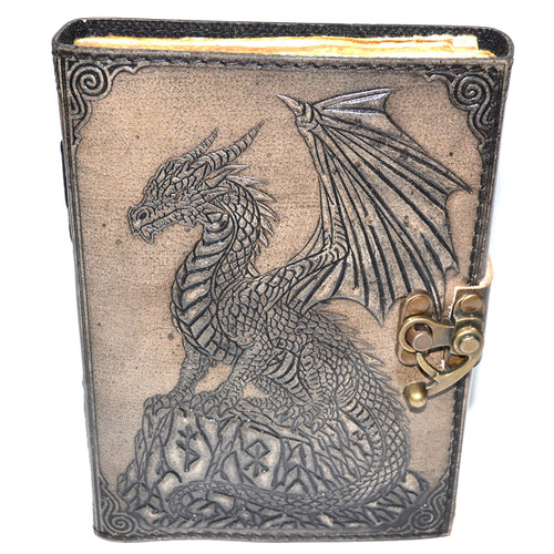 Dragon On Rock Aged Looking Paper Leather Journal w/ Latch