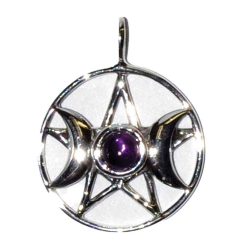 Triple Goddess Pentagram Amethyst Sterling Silver Pendant 11/16" Triple Goddess Pentagram Amethyst Sterling Silver Pendant 11/16"