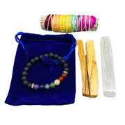 Balancing Kit (7 Chakra Sage, Palo Santo Stick, Selenite & Lava Bracelet) 4"