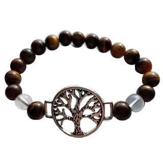Tiger Eye/ Quartz with Tree of Life Bracelet 8mm - The Ancient Sage