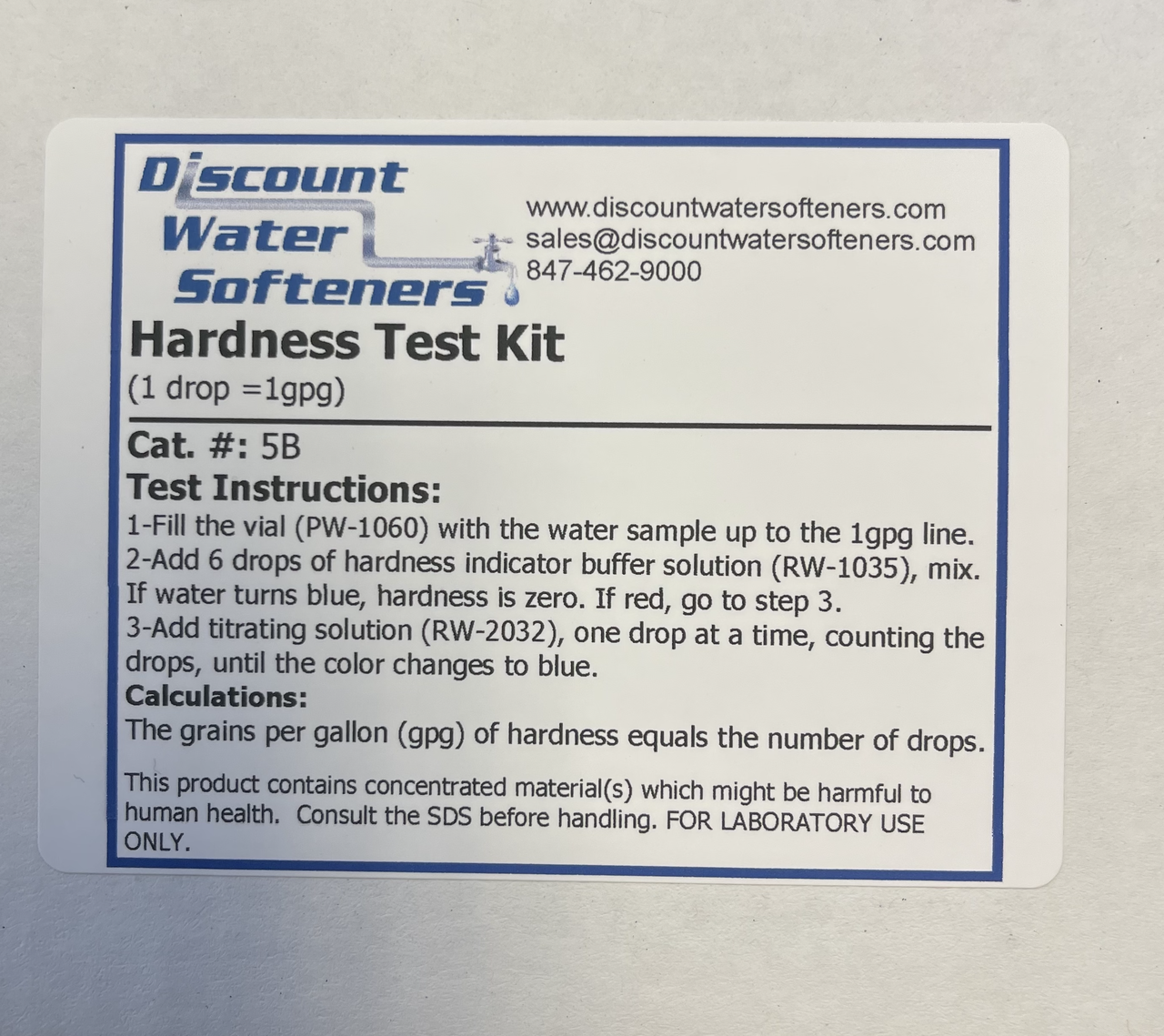 Water Hardness 5B Test Kit Discount Water Softeners