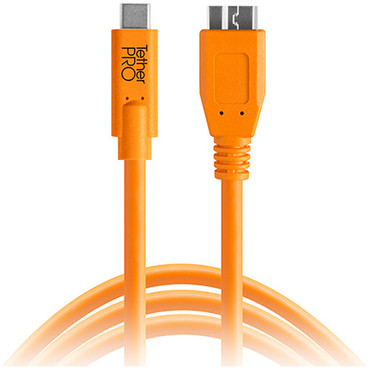 Tether Tools TetherPro USB Type-C Male to Micro-USB 3.0 Type-B Male Cable  (15' Orange) - Bedford Camera & Video