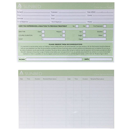 Agenda Sunbed Record Cards (x100)