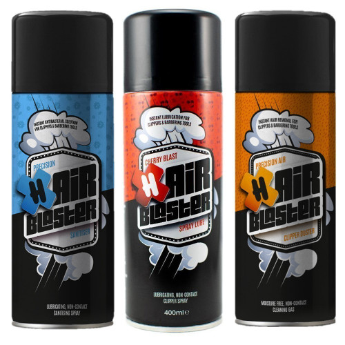 Hair Blaster Bundle - Clipper Duster 400ml, Disinfectant Spray 400ml, Spray Lube 400ml