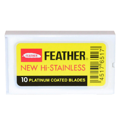 Feather Hi-Stainless Double Edge Razor Blades - 10 Platinum Coated Blades