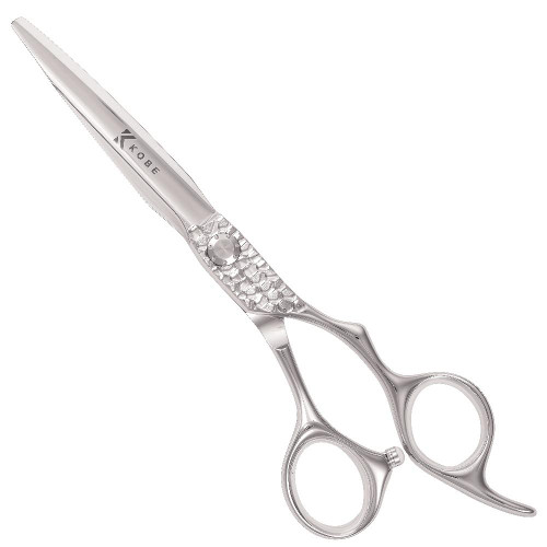Kobe Rock Hairdressing Scissor 6 inch, professional stainless steel haircutting scissors with a sleek metallic finish and ergonomic finger holes.