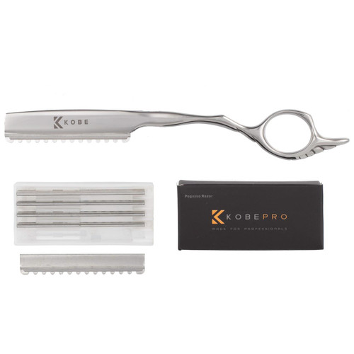 Kobe Mercury Razor with 6 Blades, professional grooming razor with ergonomic handle, blade cartridges, and packaging, ideal for precise shaving.