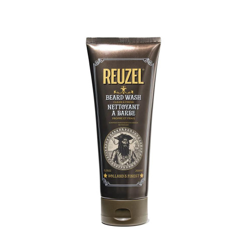 Reuzel Clean & Fresh Beard Wash 200ml, black tube with gold and white text and logo, designed for cleaning and refreshing beards.
