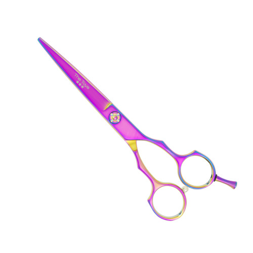 Matakki Toya Pink Titanium Hairdressing Scissor, colorful metallic hair cutting scissors with ergonomic finger holes.
