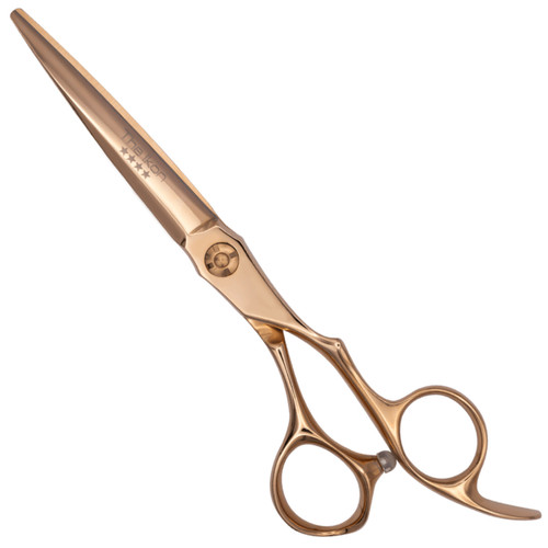 Matakki Ikon Hairdressing Scissor, gold-colored professional hair cutting scissors with ergonomic handles and sharp blades.