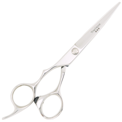 Matakki Nova 3 star Left Handed Hairdressing Scissor, professional silver hair cutting scissors with ergonomic handles for left-handed stylists.