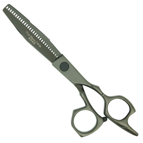 Matakki Black Ninja 6 inch Thinning Scissor, professional hair thinning scissors with ergonomic handle and adjustable screw.