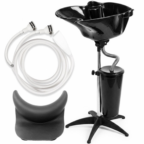 Kobe Professional Portable Back Wash Bundle, portable hair washing system with wash basin, flexible drainage hose, and adjustable stand.