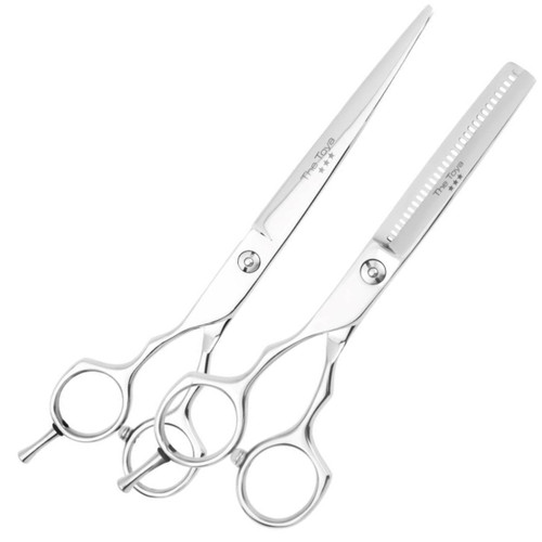 Matakki Matakki Toya Left Handed Scissor and Thinner Set, stainless steel professional hair cutting scissors and thinning scissors with ergonomic design.