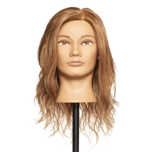 Pivot Point Alyse Solid Cap - 100% Human Hair Snap Cap (Small), a mannequin head with medium-length, wavy, auburn hair wig
