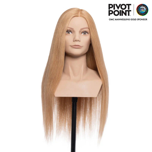 Pivot Point Diana - 100% Human Hair Premium Mannequin, a realistic mannequin head with long, straight blonde human hair for hairdressing practice.