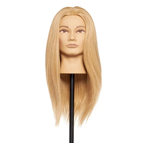 Pivot Point Madi Uniform Cap Extra Long - 100% Human Hair Snap Cap (Small), A mannequin head displaying a long, straight blonde human hair wig with a natural scalp look.