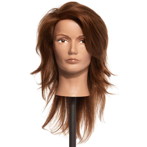 Pivot Point Claire Full Increase Cap - 100% Human Hair Snap Cap (Medium), mannequin head with a realistic human hair wig in medium auburn color, styled with layered, voluminous waves for a natural look.