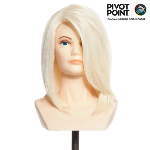 Pivot Point Sophia - 100% Natural Hair Premium Mannequin, showcasing a mannequin with styled blonde hair and blue eyes.