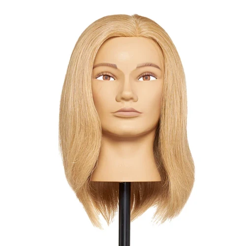 Pivot Point Diane Solid Cap - 100% Human Hair Snap Cap (Small), image of a mannequin head displaying a blonde, straight, human hair wig with a natural hairline and cap design.