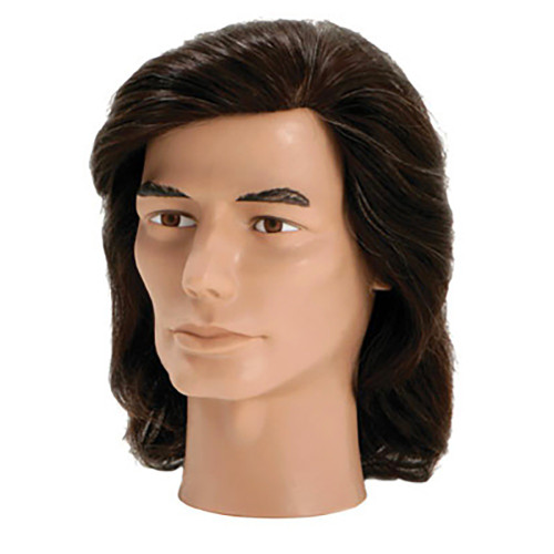 Pivot Point Clive Men's Training Cap, mannequin head featuring a dark brown, shoulder-length men's hairstyle
