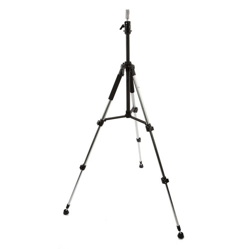 Pivot Point GZ Training Head Tripod with Swivel Base, adjustable black and silver tripod stand with three legs and a central mount for a cosmetology training head, shown on a white background.