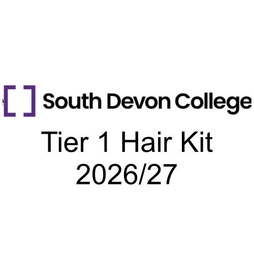 South Devon College Tier 1 Hair Kit 2026/27, a collection of hairdressing tools and products in a branded case for students.