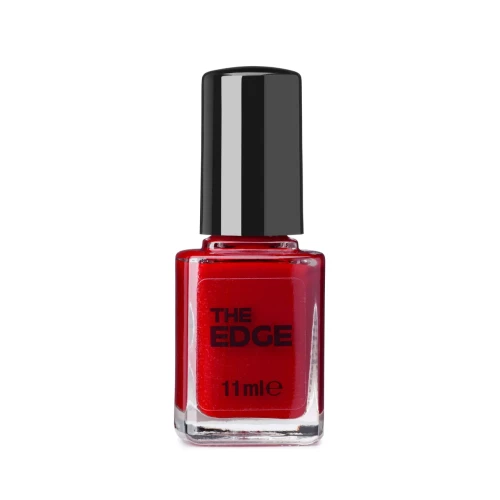 The EDGE Nails Coloured Nail Polish Milan 11ml, red nail polish bottle with black cap, showing vibrant red color, on a white background.