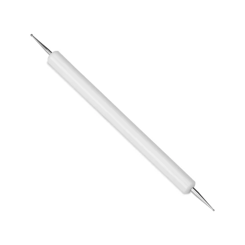 The EDGE Double Ended Dotted Tool, a precision tool with a white handle and pointed metal ends on both sides, designed for detailed work and craft projects.
