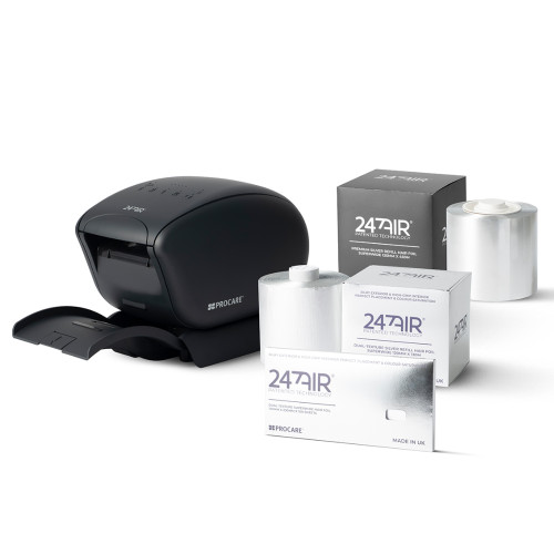 Procare PROCARE PREMIUM 247AIR AUTOMATIC HAIR FOIL DISPENSER, black automatic hair foil dispenser with hair foil refill boxes and packs included for professional hair coloring.