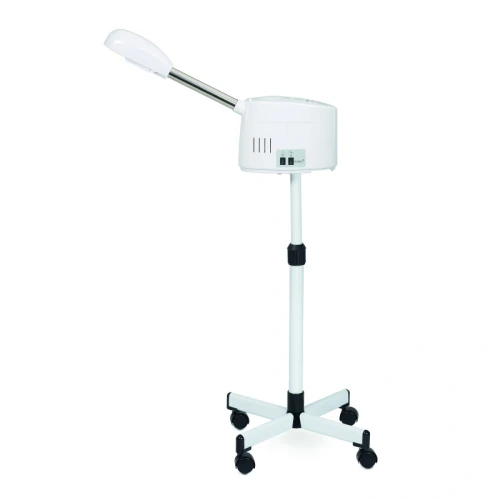 SIBEL Facial Steamer Aster, white facial steamer with adjustable stand and wheels for easy mobility.