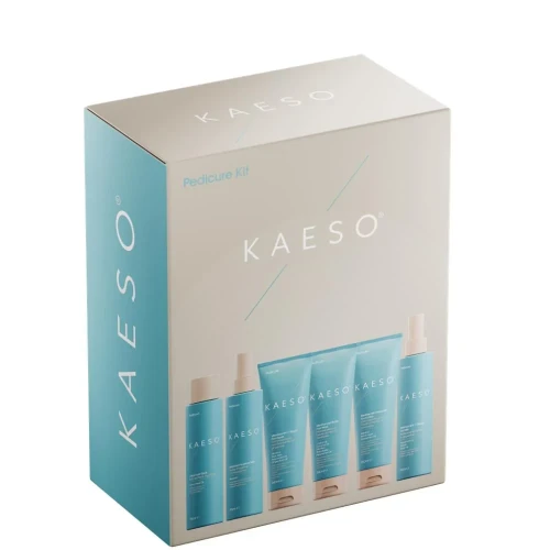 Kaeso Foot Care Pedicure Kit, boxed set of foot care products with blue and white packaging.
