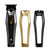 Andis Recon Trimmer, black and gold electric grooming trimmer with adjustable blades and replacement blades for professional hairstyling.