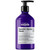 L'Oréal Professionnel Serie Expert Keratin Alpha Sleek Shampoo, 500ml purple bottle with black pump for smooth, frizz-free hair.