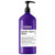 L'Oréal Professionnel Serie Expert Keratin Alpha Sleek Shampoo, 300 to 1500 ML, purple bottle with pump dispenser for smoothing and anti-frizz hair care.