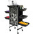 Kobe Design Salon Trolley, black mobile salon cart with multiple storage compartments and tools for hairdressing and beauty services.