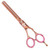 Cricket Shear Xpressions Hey Rosie 5.75 Thinner, a professional hair thinning scissors with rose gold-colored handle and pink finger rings.