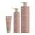 Kaeso Hand Care Raspberry Hand Lotion, three pink bottles of different sizes with beige pumps and caps, showcasing a soft matte finish.