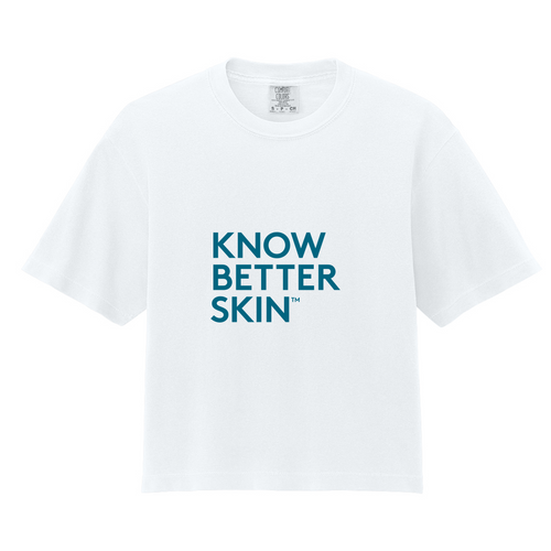 KBS Boxy Tee in white with teal logo