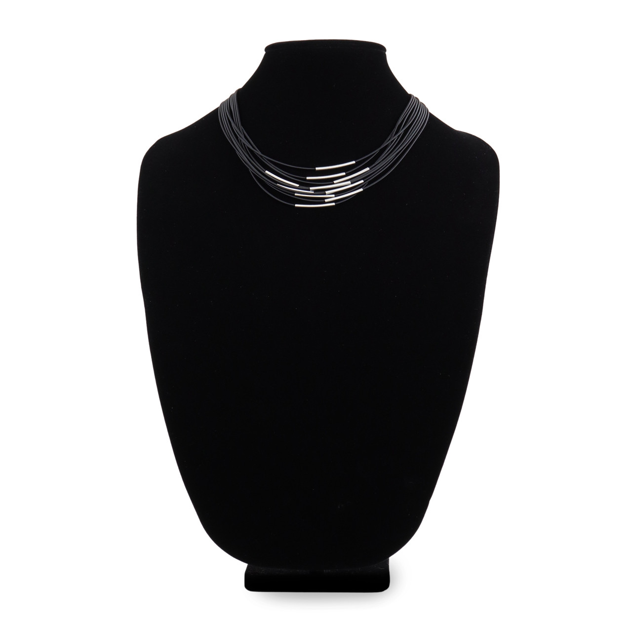 Piano Wire Multi Sleeve Necklace, Silver & Black