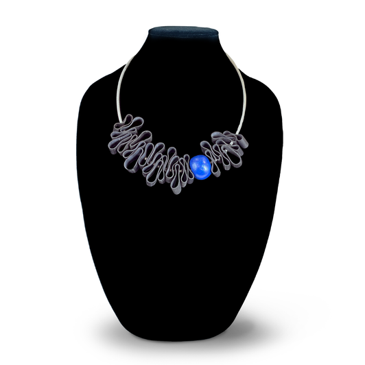 Rubber Ribbon with Blue Bead Necklace Rubber Ribbon with Blue Bead Necklace
