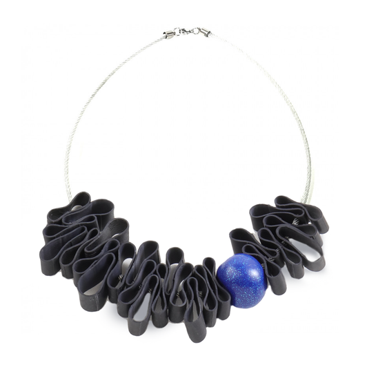 Rubber Ribbon with Blue Bead Necklace Rubber Ribbon with Blue Bead Necklace