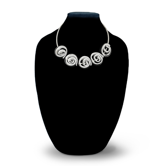 White Felt and Rubber Swirls Necklace White Felt and Rubber Swirls Necklace