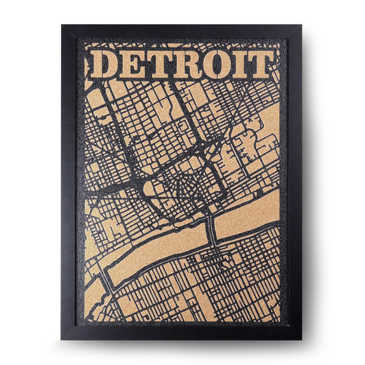 Detroit Framed Cork Board Map