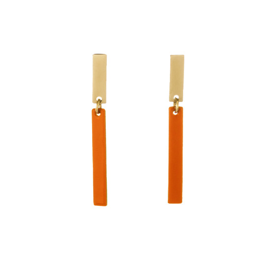 Brass Stick Earrings in Tangerine