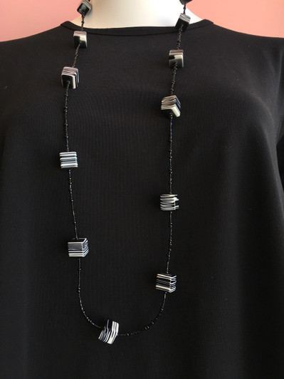 Black & White Layered Resin Cube Necklace Black & White Layered Resin Cube Necklace
