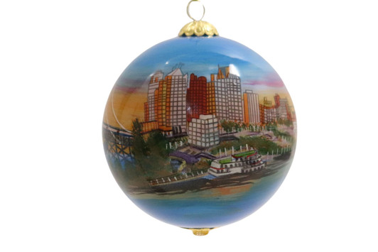 Detroit Skyline Hand Painted Ornament