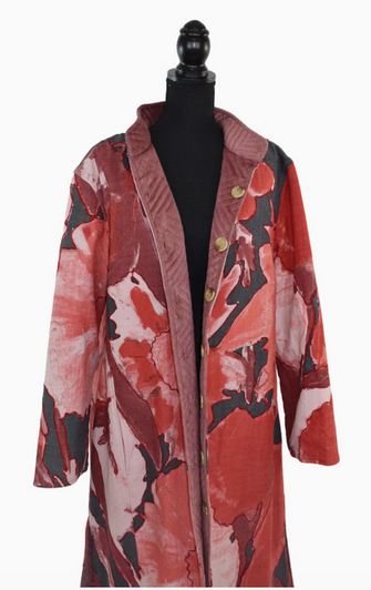 Diane Floral Reversible Coat - Red