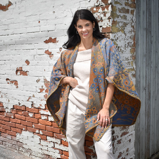 Mena Kimono Wrap - Orange/Blue
